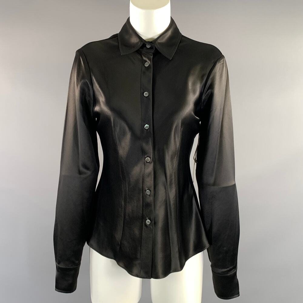 STAUD Size 4 Black Acetate & Polyester Button Up Blouse